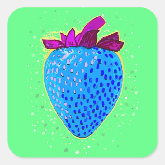 Pop Art Strawberry Blue Quadratischer Aufkleber (Vorderseite)