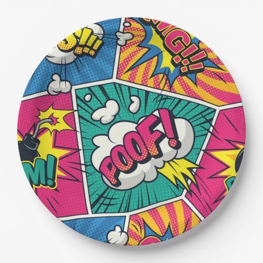 Pop Art Style - Explosionsartiges Retro-Comic Pappteller (Vorderseite)