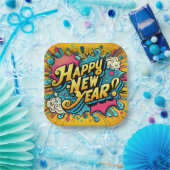 Pop Art Style Happy New Year Pappteller (Party)