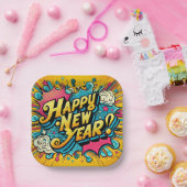 Pop Art Style Happy New Year Pappteller (Party)