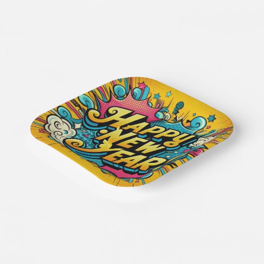 Pop Art Style Happy New Year Pappteller (Gewinkelt)