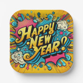 Pop Art Style Happy New Year Pappteller (Vorderseite)
