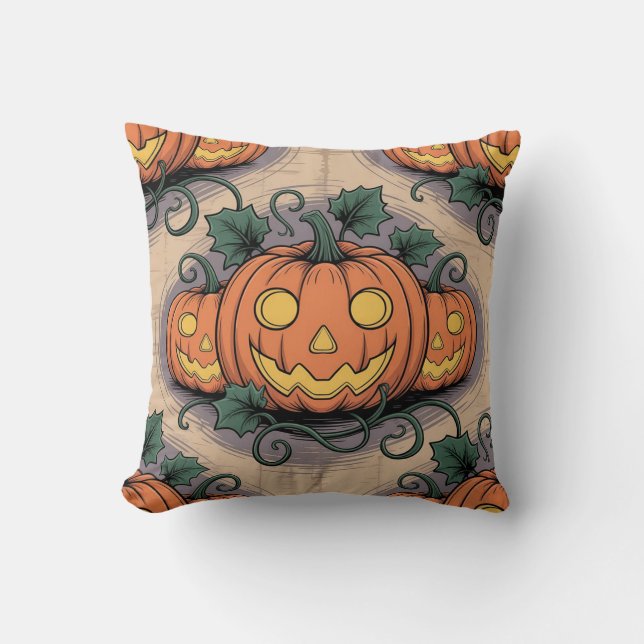 Pop Art Style Pumpkin & Ghost All-Over Pillow on P Kissen (Vorderseite)