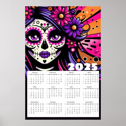 Pop Art Sugar Skull 2025 Kalender Poster (Vorne)
