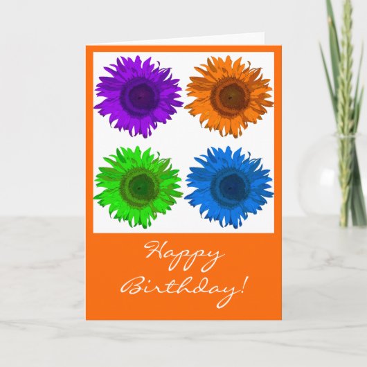 Pop Art Sunflowers Block Happy Birthday Karte (Vorderseite)