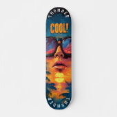 Pop Art Sunset Reflection - Lebhaftes Retro Vintag Skateboard (Vorne)