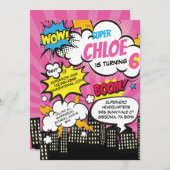 Pop Art Super Hero Einladung zum Geburtstag (Vorne/Hinten)