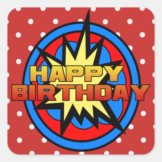 Pop Art Superpower Hero Happy Birthday Stickers (Vorderseite)