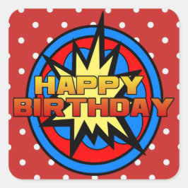 Pop Art Superpower Hero Happy Birthday Stickers