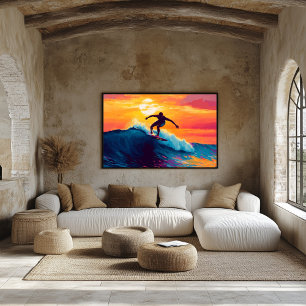 Pop-Art-Surfing-Sonnenuntergang-Wandbild – Wellenr Poster