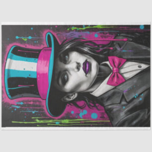 Pop-Art-Surrealismus Frau mit Zylinder-Decoupage Seidenpapier