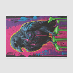 Pop Art Surrealismus Schwarz und Neon Raven Decoup Seidenpapier