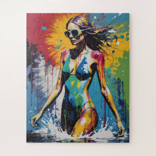 Pop Art Swimsuit Model Paint Spritzer Puzzle