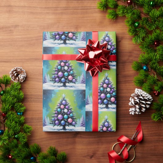 Pop Art Synthwave Weihnachten mit Acid Green Viole Geschenkpapier (Feiertagsgeschenk)