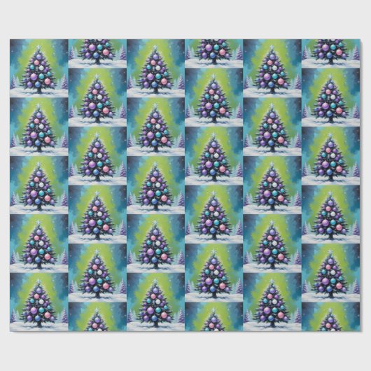 Pop Art Synthwave Weihnachten mit Acid Green Viole Geschenkpapier (Flach)