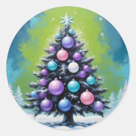 Pop Art Synthwave Weihnachten mit Acid Green Viole Runder Aufkleber