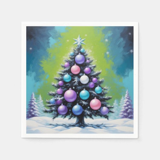 Pop Art Synthwave Weihnachten mit Acid Green Viole Serviette (Vorderseite)