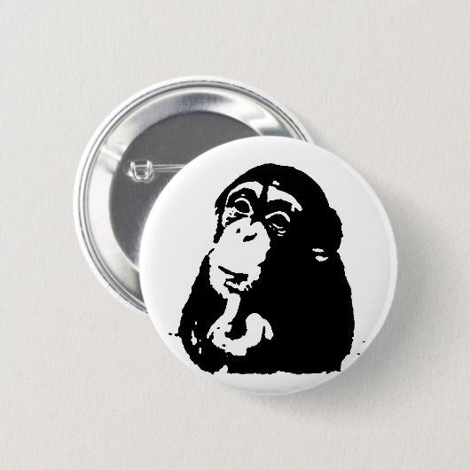 Pop Art Thinking Chimpanzee Button (Vorne & Hinten)