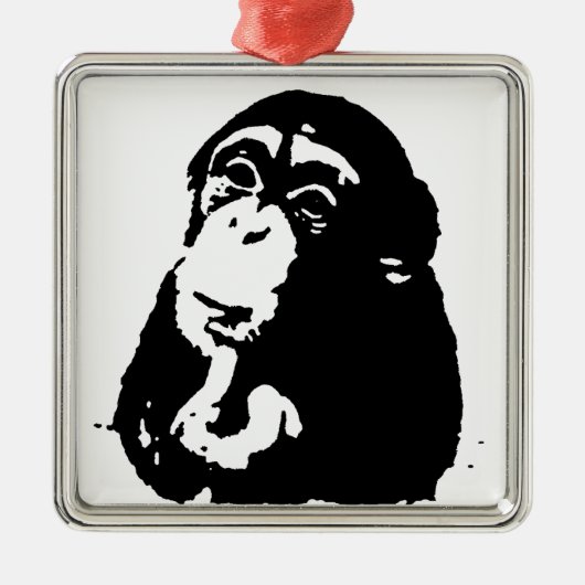 Pop Art Thinking Chimpanzee Ornament Aus Metall (Vorne)