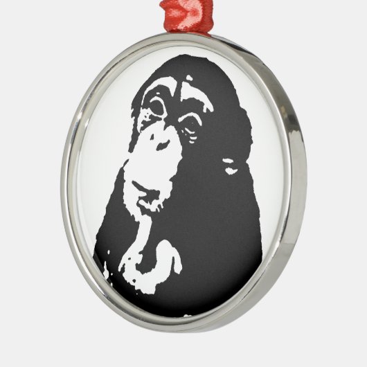 Pop Art Thinking Chimpanzee Silbernes Ornament (Links)