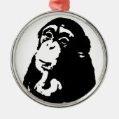 Pop Art Thinking Chimpanzee Silbernes Ornament (Vorne)