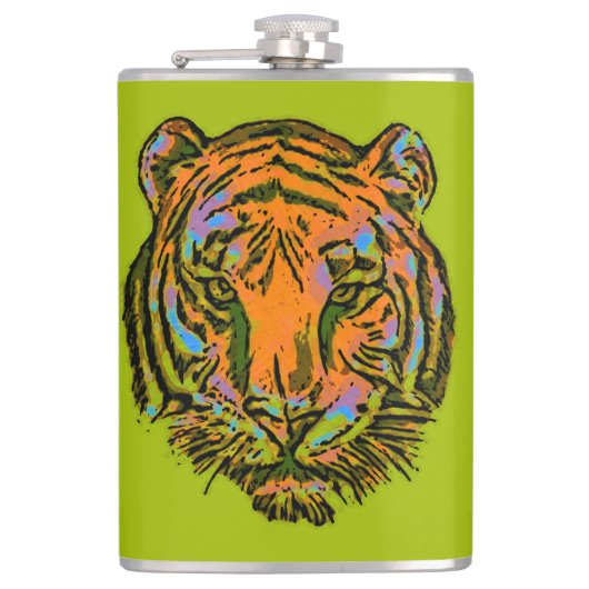 Pop Art TIGER HEAD + Ihr Backgr. Ideen Flachmann (Vorderseite)