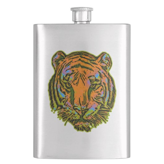 Pop Art TIGER HEAD + Ihr Backgr. Ideen Flachmann (Vorderseite)