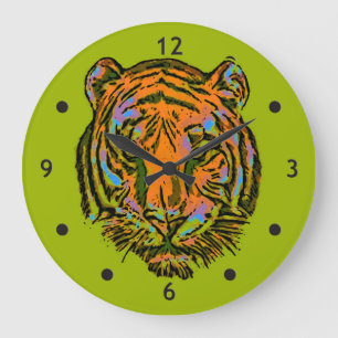Pop Art TIGER HEAD + Ihr Backgr. Ideen Große Wanduhr