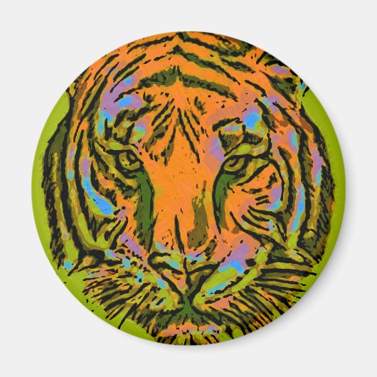 Pop Art TIGER HEAD + Ihr Backgr. Ideen Magnet (Vorne)