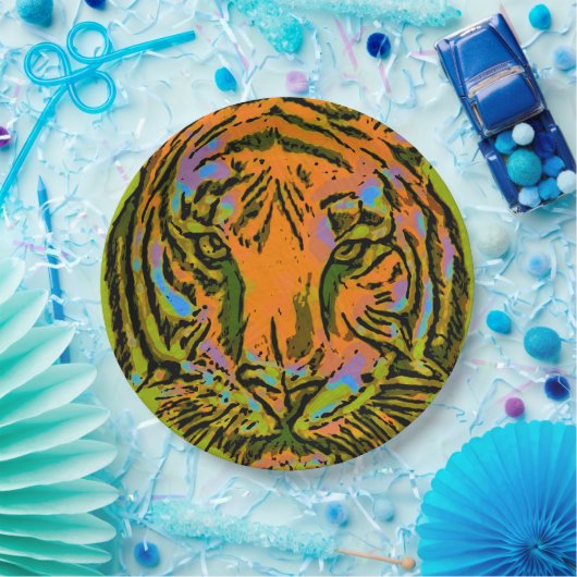 Pop Art TIGER HEAD + Ihr Backgr. Ideen Pappteller (Party)
