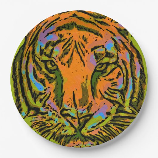 Pop Art TIGER HEAD + Ihr Backgr. Ideen Pappteller (Vorderseite)