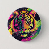 Pop Art Tiger Illustration mit Neon Colors Button (Vorderseite)
