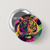 Pop Art Tiger Illustration mit Neon Colors Button (Vorne & Hinten)