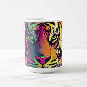 Pop Art Tiger Illustration mit Neon Colors Kaffeetasse