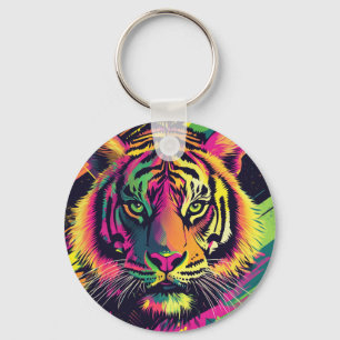 Pop Art Tiger Illustration mit Neon Colors Schlüsselanhänger