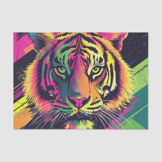 Pop Art Tiger Illustration mit Neon Colors Seidenpapier (Vorderseite)