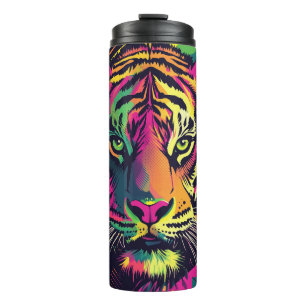 Pop Art Tiger Illustration mit Neon Colors Thermosbecher