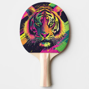 Pop Art Tiger Illustration mit Neon Colors Tischtennis Schläger
