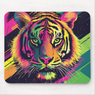 Pop-Art-Tiger-Illustration mit Neonfarben Mousepad