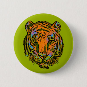 Pop Art TIGER-KOPF + dein Hintergrund & Ideen Button