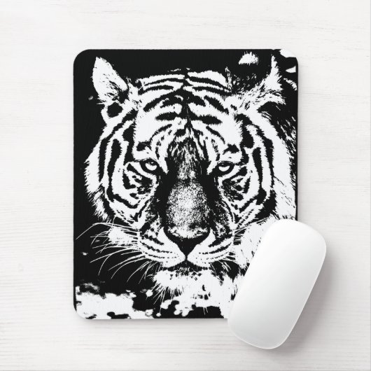 Pop Art Tiger Kopf Schwarzweiß Vorlage Mousepad (Mit Mouse)