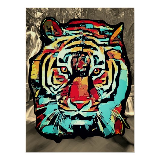Pop art Tiger Sepia Background Poster (Vorderseite)