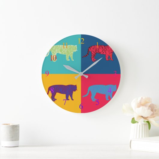 Pop Art Tigers Große Wanduhr (Zuhause)