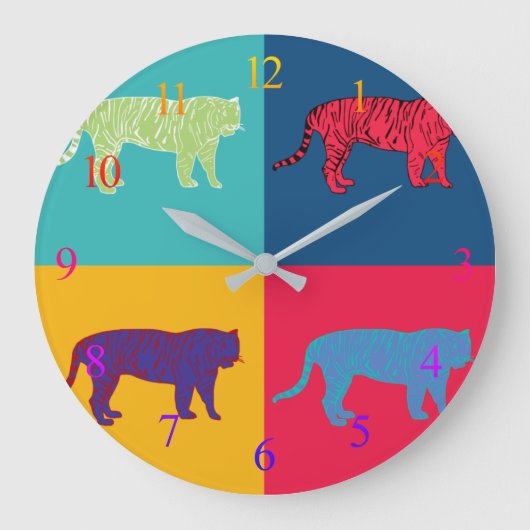 Pop Art Tigers Große Wanduhr (Vorderseite)