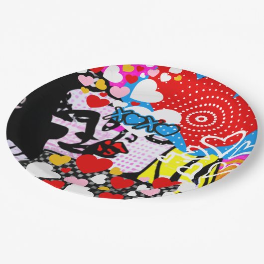 Pop Art Valentine Pappteller (Schrägansicht)