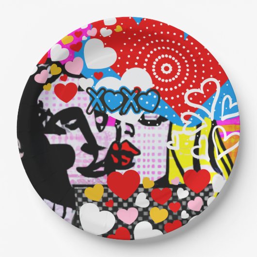 Pop Art Valentine Pappteller (Vorderseite)