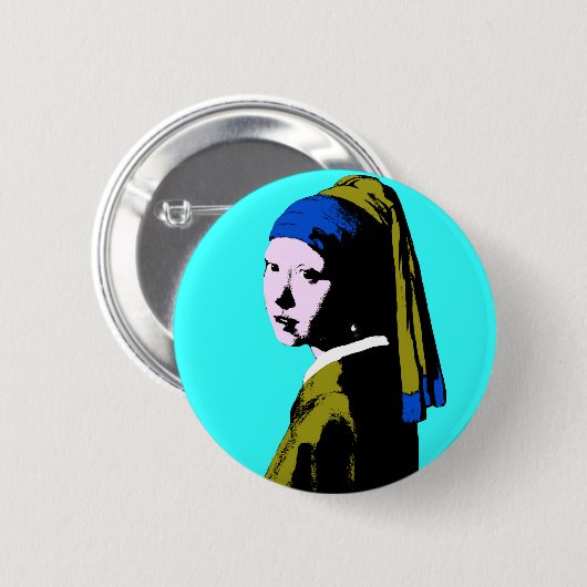 Pop Art Vermeer's Pearl Earring Button (Vorne & Hinten)