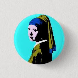 Pop Art Vermeer's Pearl Earring Button