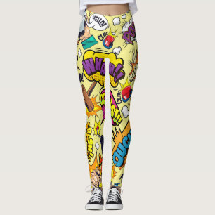 Pop Art Vibrann Retro Comic Text Leggings