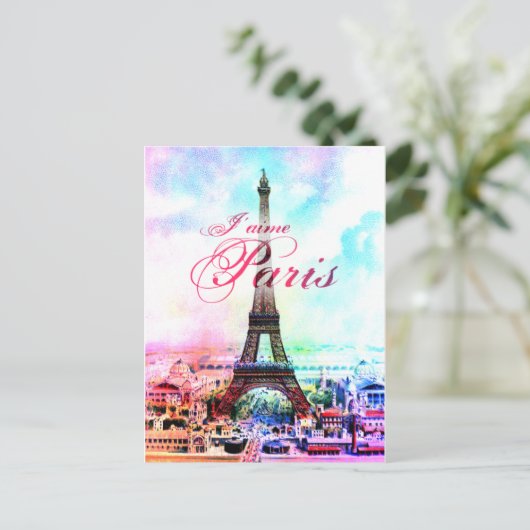 Pop Art Vintag Eiffelturm Postkarte (Stehend Vorderseite)